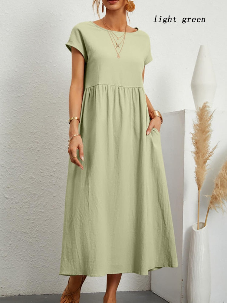 Solid Color Sleeveless Loose Long Skirt with Pockets