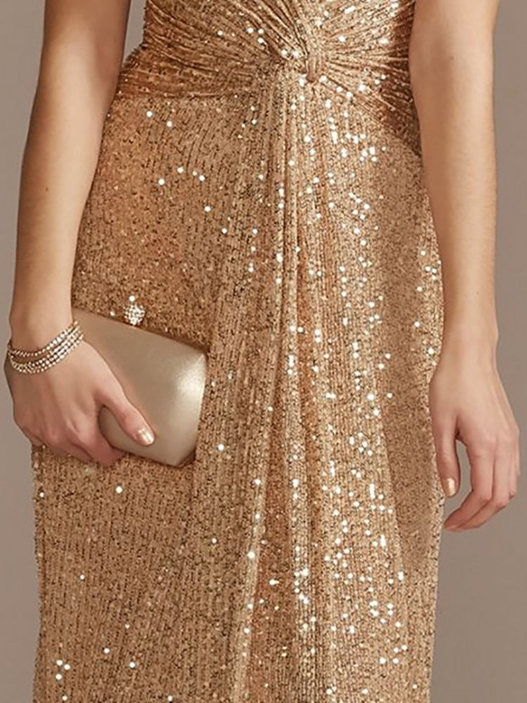 V-Neck Sequin Evening Dress