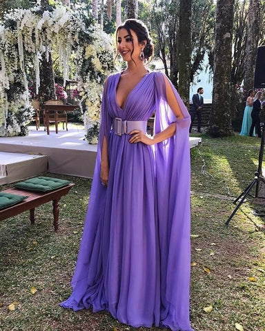 Vestidos de dama de honor morados de manga larga 