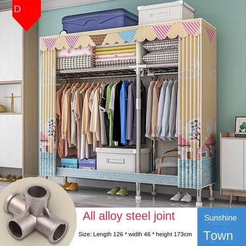 Home Rental Room Bedroom Assembly Hanging Clothes Storage Finishing Steel Frame Bold Simple Oxford Cloth Wardrobe