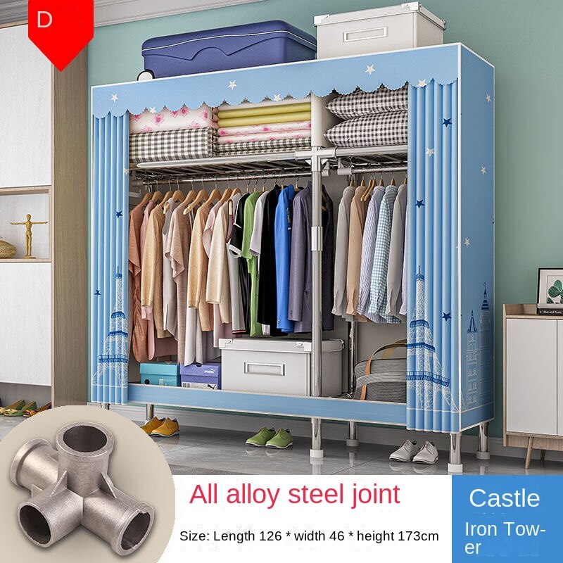 Home Rental Room Bedroom Assembly Hanging Clothes Storage Finishing Steel Frame Bold Simple Oxford Cloth Wardrobe