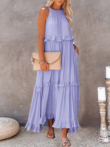 Casual Loose Sleeveless Hollow Tie-Up Dress