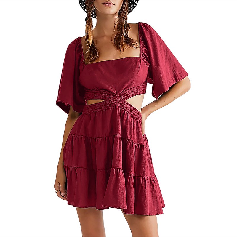 Short Sleeve Casual Flowy A-Line Mini Dress