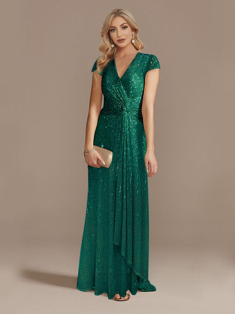 V-Neck Sequin Evening Dress