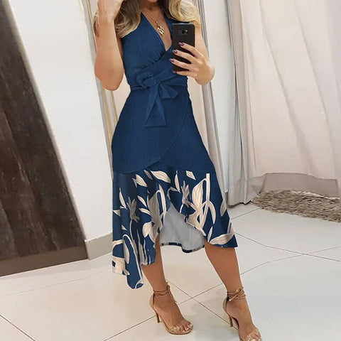 Ladies Sleeveless High Waist Irregular Midi Dress