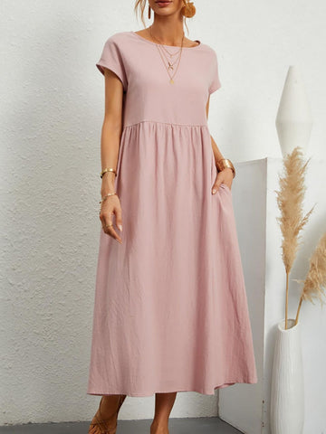 Solid Color Sleeveless Loose Long Skirt with Pockets