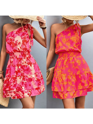 Print Lace Up Slim Elegant High Elasticity Short Dresses