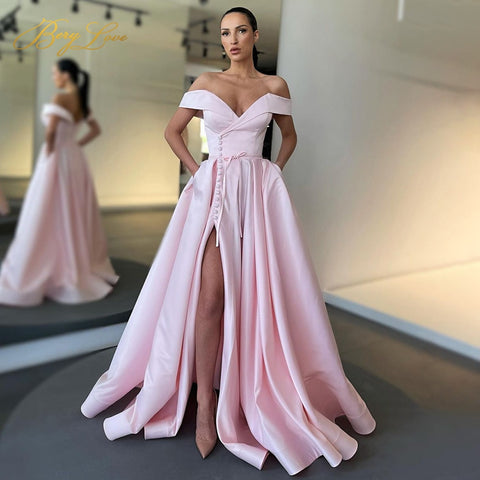 Off-Shoulder High Slit Formal Party Dresses