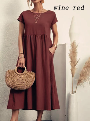 Solid Color Sleeveless Loose Long Skirt with Pockets