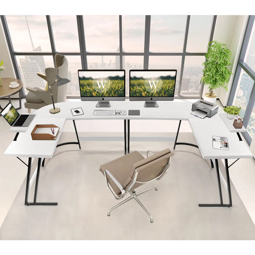 Home Office Writing Desk Modern L-shape Computer Desk White Office Furniture