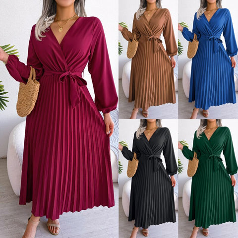 V-neck Ruffle Sleeves Ankle-Length Dresses