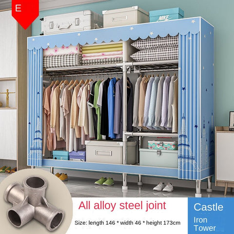 Home Rental Room Bedroom Assembly Hanging Clothes Storage Finishing Steel Frame Bold Simple Oxford Cloth Wardrobe