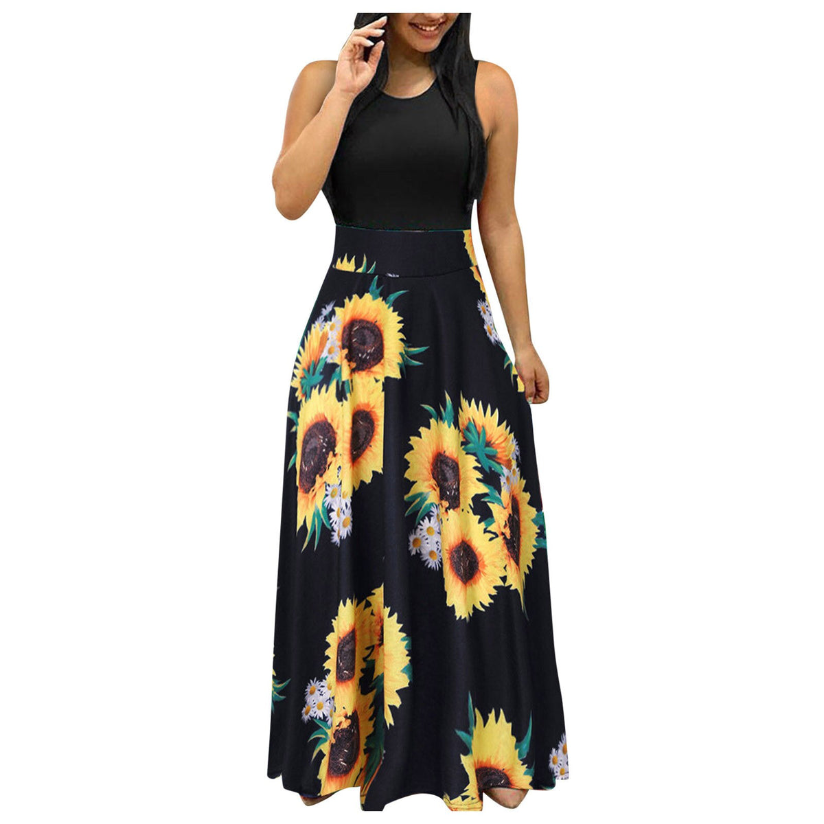 Short Sleeve Round Neck Beach Maxi Dress