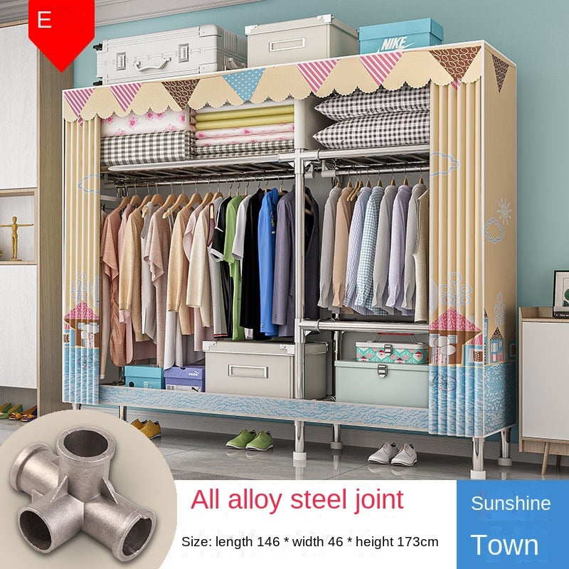 Home Rental Room Bedroom Assembly Hanging Clothes Storage Finishing Steel Frame Bold Simple Oxford Cloth Wardrobe