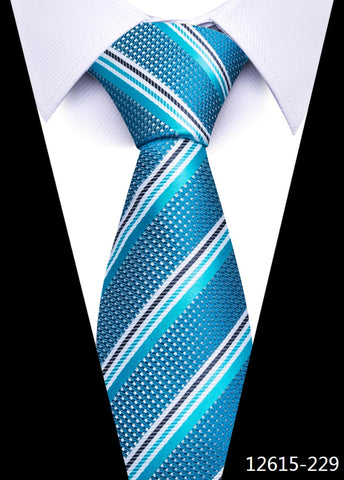 8 cm Tie Men Gravatas Classic Many Color Newest design Silk Necktie Shirt Accessories Striped Sky Blue Man's Office