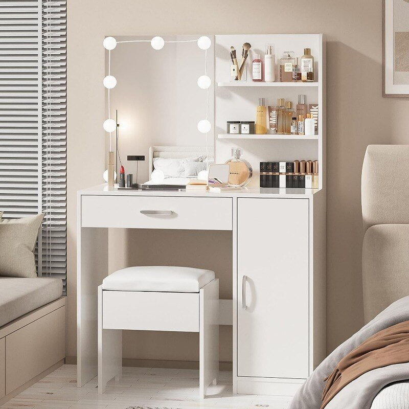 Vanity Desk,dressing Table with Mirror and Lights Set, Large Drawer and Two-Tier Lots Storage Cabinet,dressers Bedroom Furniture