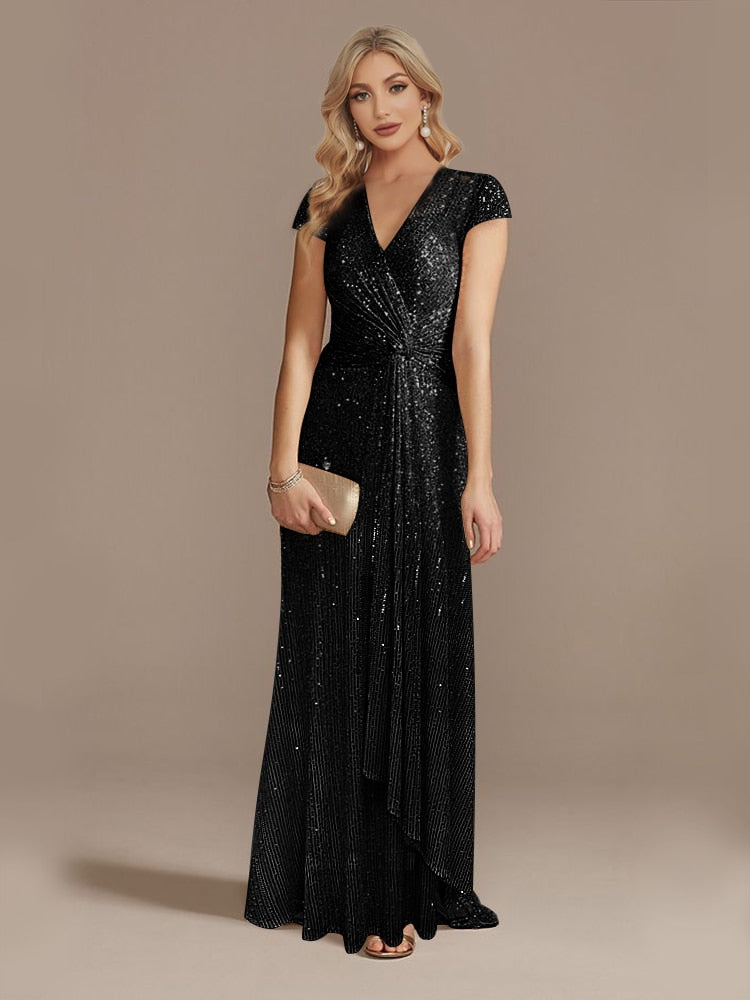 V-Neck Sequin Evening Dress