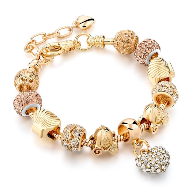 Szelam Luxury Crystal Heart Charm Bracelets & Bangles Gold Bracelets For Women Jewellery Pulseira Feminina Sbr160056