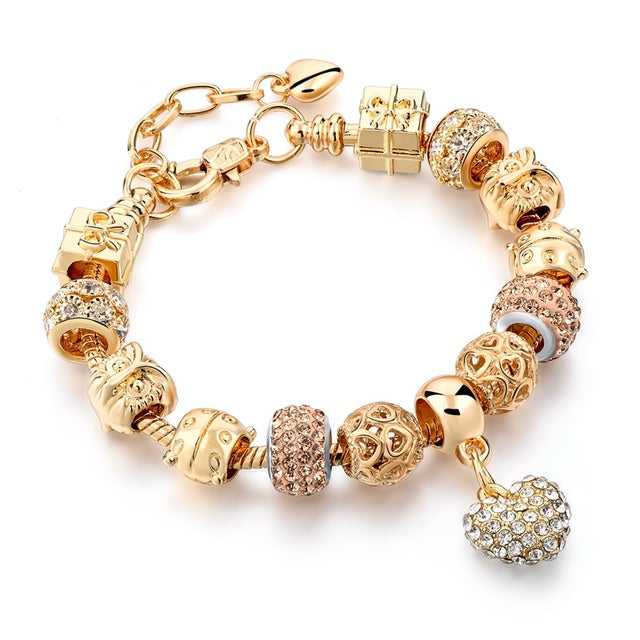 Szelam, pulseras y brazaletes con dije de corazón de cristal de lujo, pulseras de oro para mujer, joyería, pulsera femenina Sbr160056