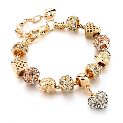 Szelam Luxury Crystal Heart Charm Bracelets & Bangles Gold Bracelets For Women Jewellery Pulseira Feminina Sbr160056