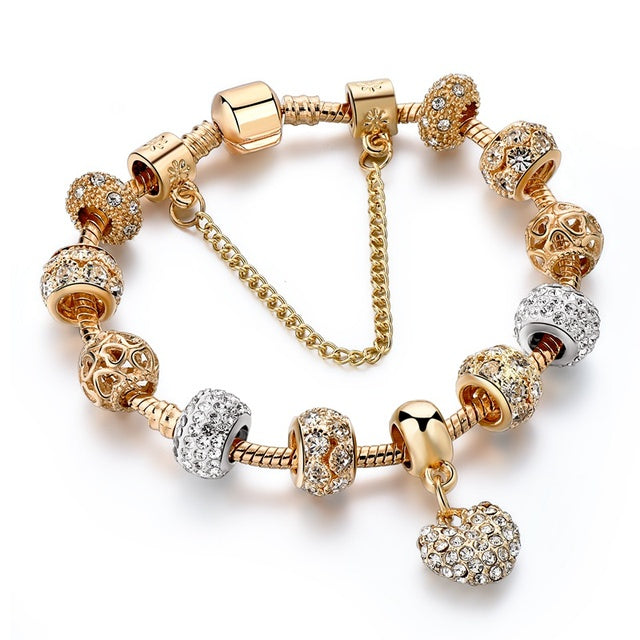 Szelam, pulseras y brazaletes con dije de corazón de cristal de lujo, pulseras de oro para mujer, joyería, pulsera femenina Sbr160056