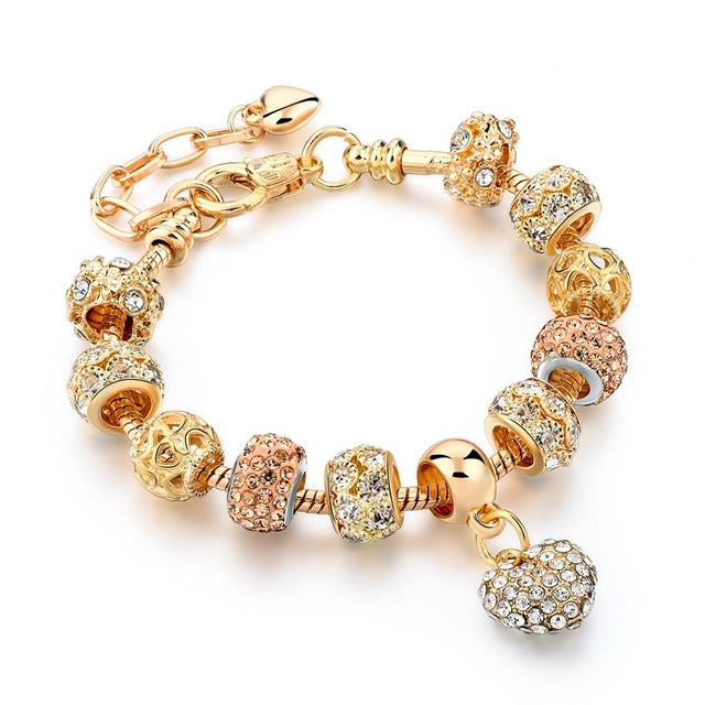 Szelam, pulseras y brazaletes con dije de corazón de cristal de lujo, pulseras de oro para mujer, joyería, pulsera femenina Sbr160056