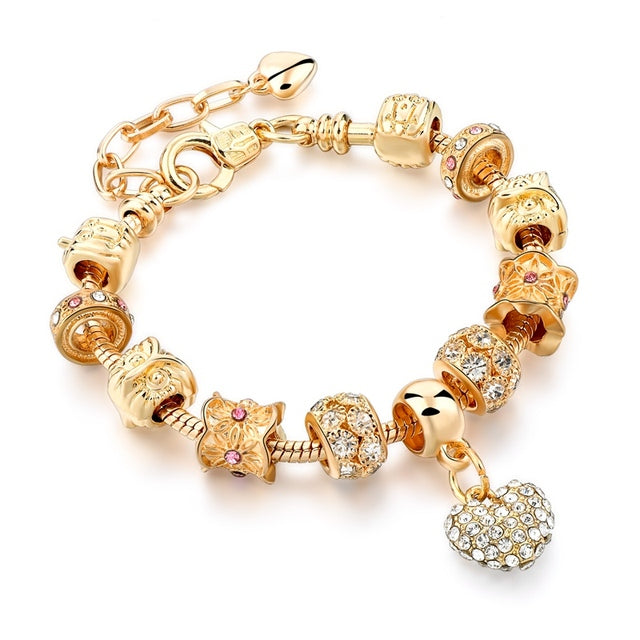 Szelam, pulseras y brazaletes con dije de corazón de cristal de lujo, pulseras de oro para mujer, joyería, pulsera femenina Sbr160056