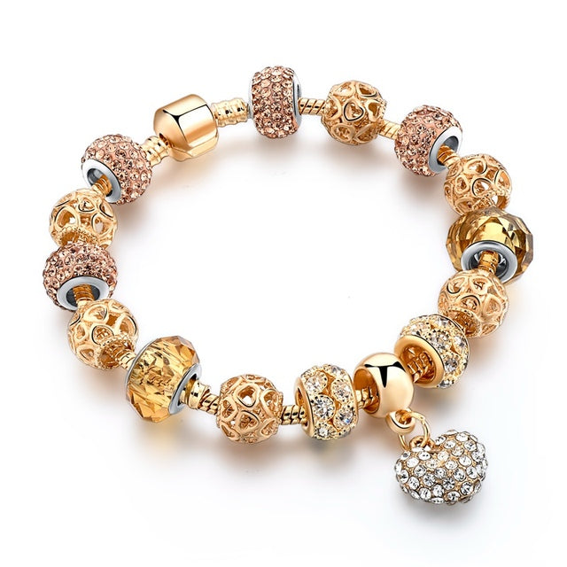 Szelam, pulseras y brazaletes con dije de corazón de cristal de lujo, pulseras de oro para mujer, joyería, pulsera femenina Sbr160056