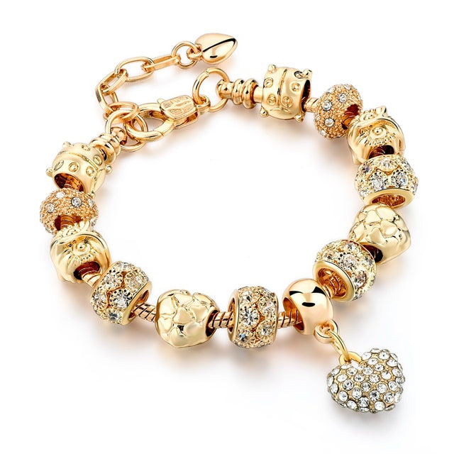 Szelam Luxury Crystal Heart Charm Bracelets & Bangles Gold Bracelets For Women Jewellery Pulseira Feminina Sbr160056