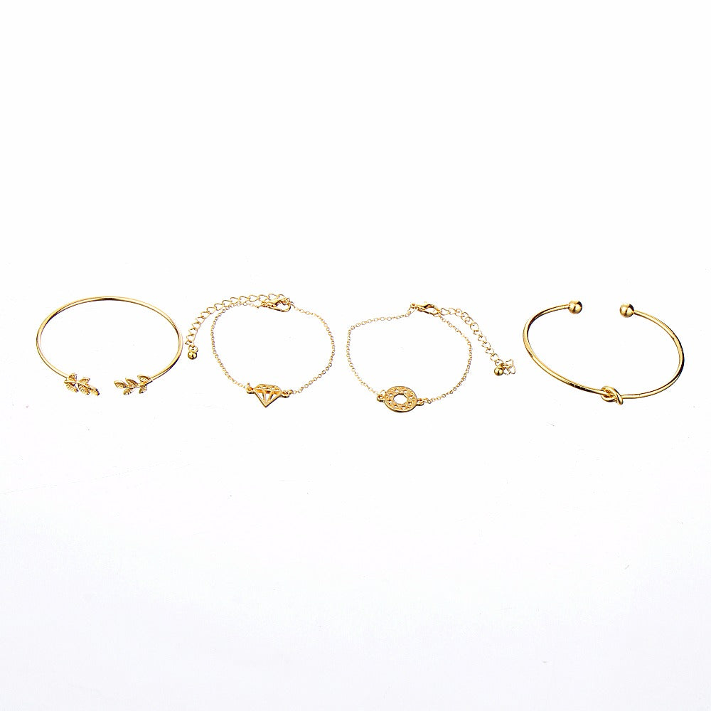 4 unids/set moda Bohemia hoja nudo mano gemelos cadena encanto pulsera brazalete para mujeres pulseras de oro joyería femenina 6115 