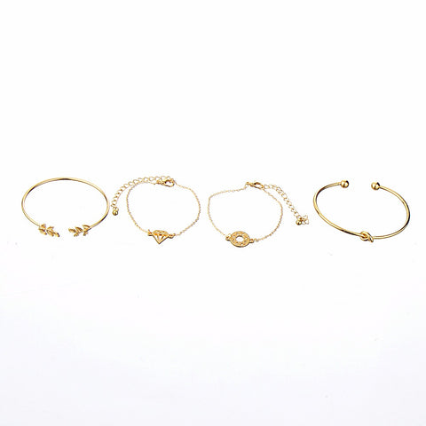 4pcs/Set Fashion Bohemia Leaf Knot Hand Cuff Link Chain Charm Bracelet Bangle for Women Gold Bracelets Femme Jewelry 6115