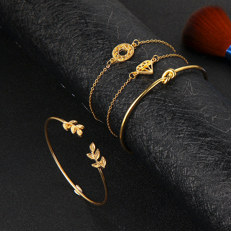 4pcs/Set Fashion Bohemia Leaf Knot Hand Cuff Link Chain Charm Bracelet Bangle for Women Gold Bracelets Femme Jewelry 6115